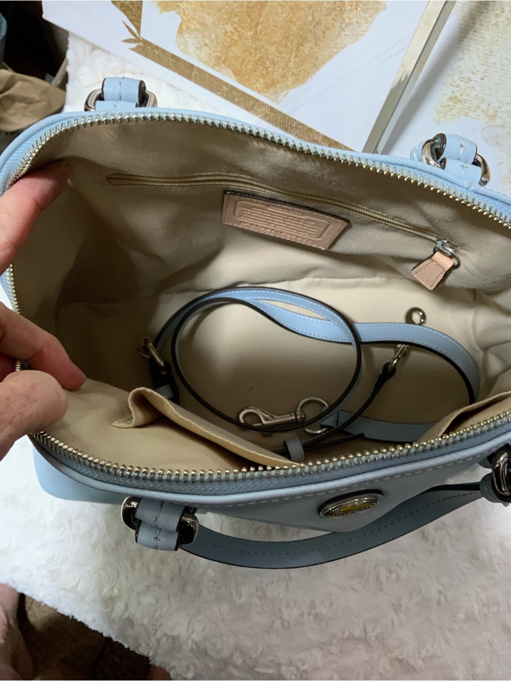 Coach Light Blue Leather Satchel with Removable Strap - Picture 6 of 9